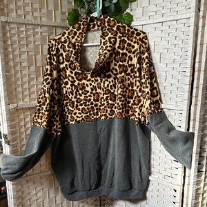 Leopard Print and Gray Women's Sweater